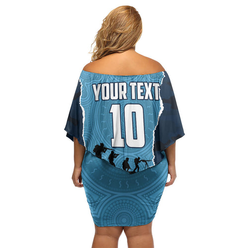 Personalized Gold Coast Titans ANZAC Tribute Off Shoulder Short Dress Poppy Field Soldier Silhouette Aboriginal Rugby Mascot