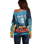 Personalized Gold Coast Titans ANZAC Tribute Off Shoulder Sweater Poppy Field Soldier Silhouette Aboriginal Rugby Mascot