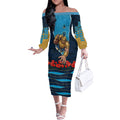 Personalized Gold Coast Titans ANZAC Tribute Off The Shoulder Long Sleeve Dress Poppy Field Soldier Silhouette Aboriginal Rugby Mascot