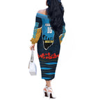 Personalized Gold Coast Titans ANZAC Tribute Off The Shoulder Long Sleeve Dress Poppy Field Soldier Silhouette Aboriginal Rugby Mascot