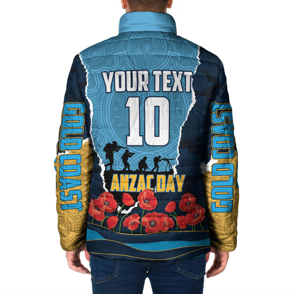 Personalized Gold Coast Titans ANZAC Tribute Padded Jacket Poppy Field Soldier Silhouette Aboriginal Rugby Mascot