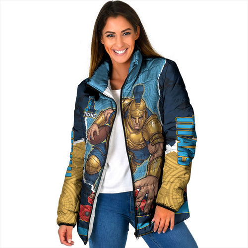 Personalized Gold Coast Titans ANZAC Tribute Padded Jacket Poppy Field Soldier Silhouette Aboriginal Rugby Mascot