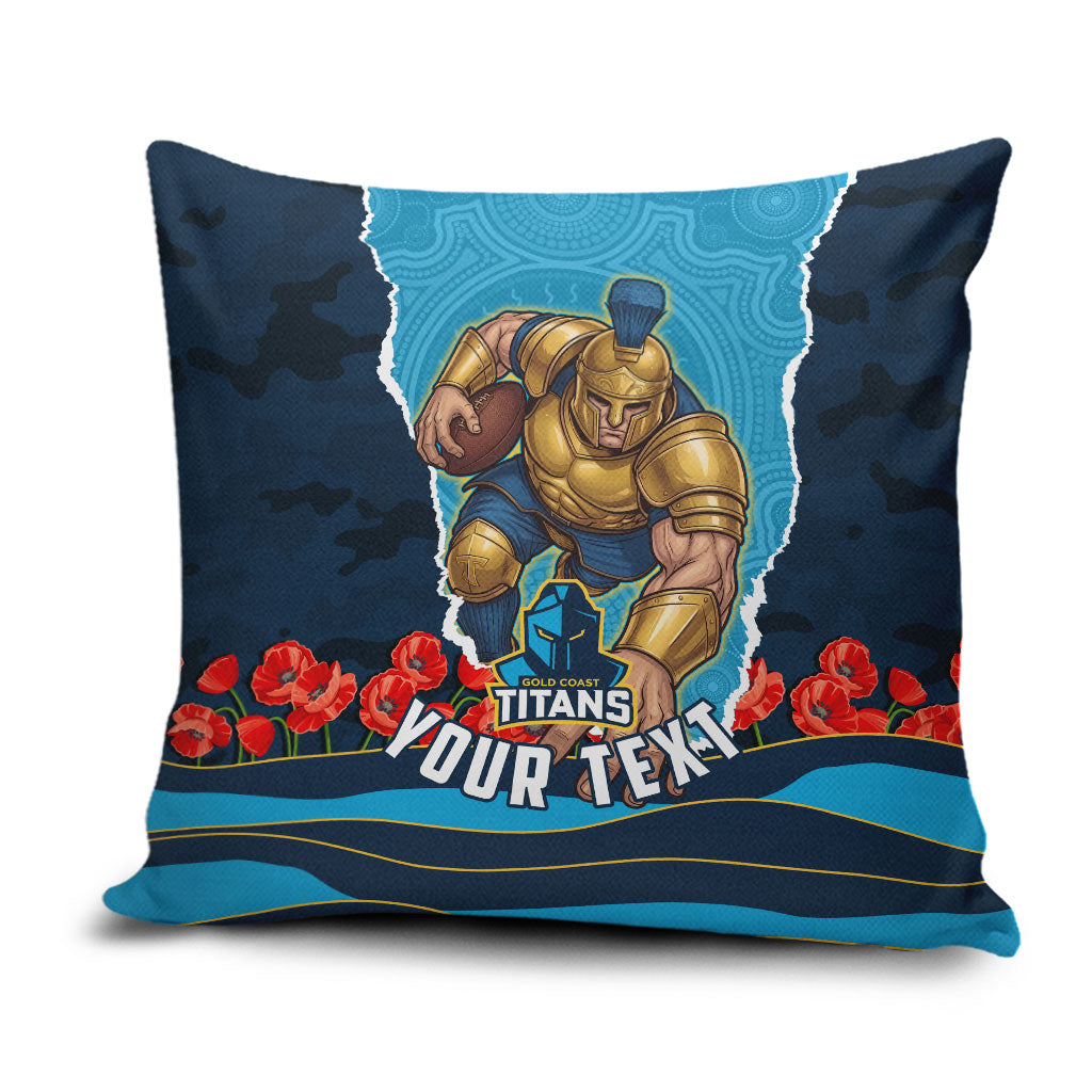 Personalized Gold Coast Titans ANZAC Tribute Pillow Cover Poppy Field Soldier Silhouette Aboriginal Rugby Mascot