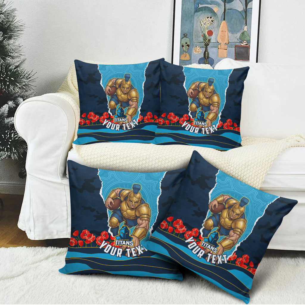Personalized Gold Coast Titans ANZAC Tribute Pillow Cover Poppy Field Soldier Silhouette Aboriginal Rugby Mascot