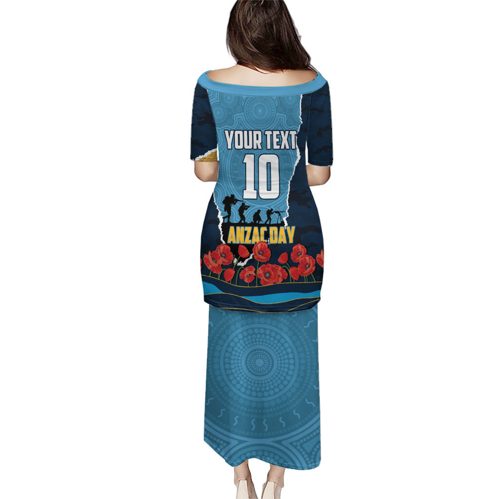 Personalized Gold Coast Titans ANZAC Tribute Puletasi Poppy Field Soldier Silhouette Aboriginal Rugby Mascot