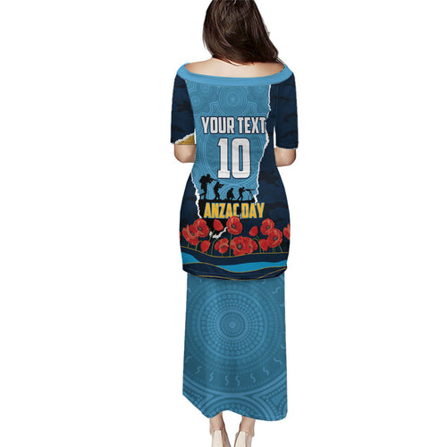 Personalized Gold Coast Titans ANZAC Tribute Puletasi Poppy Field Soldier Silhouette Aboriginal Rugby Mascot