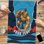 Personalized Gold Coast Titans ANZAC Tribute Puzzle Poppy Field Soldier Silhouette Aboriginal Rugby Mascot