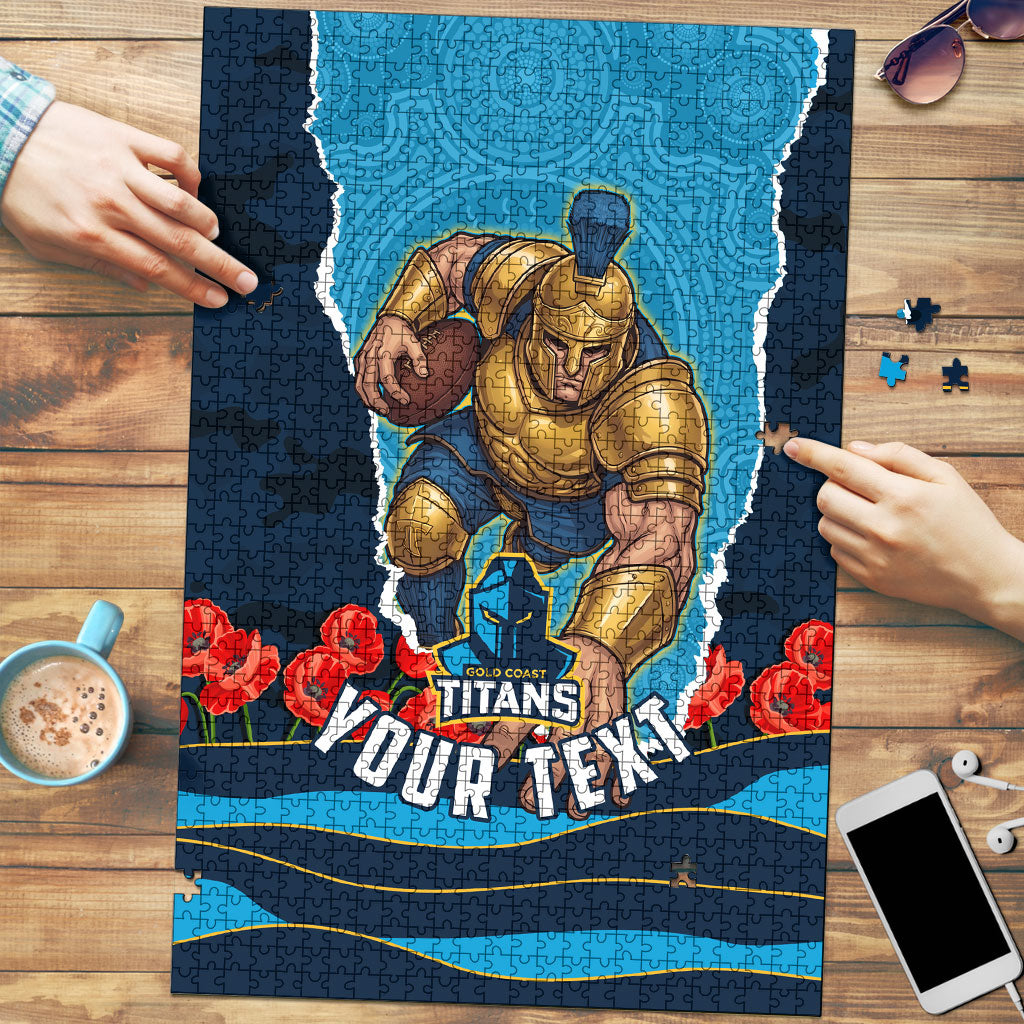 Personalized Gold Coast Titans ANZAC Tribute Puzzle Poppy Field Soldier Silhouette Aboriginal Rugby Mascot