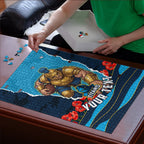 Personalized Gold Coast Titans ANZAC Tribute Puzzle Poppy Field Soldier Silhouette Aboriginal Rugby Mascot
