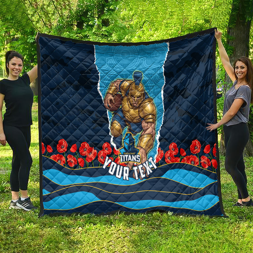 Personalized Gold Coast Titans ANZAC Tribute Quilt Poppy Field Soldier Silhouette Aboriginal Rugby Mascot