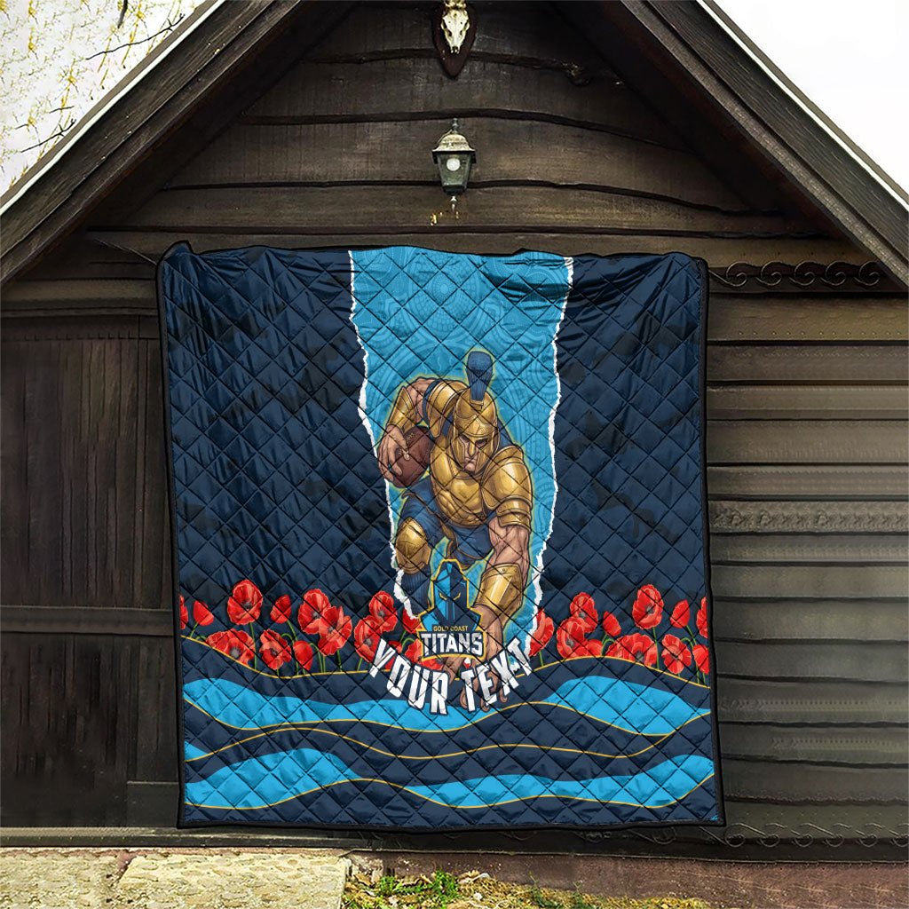 Personalized Gold Coast Titans ANZAC Tribute Quilt Poppy Field Soldier Silhouette Aboriginal Rugby Mascot