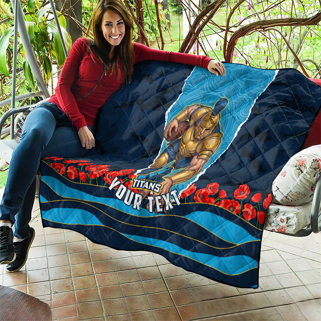 Personalized Gold Coast Titans ANZAC Tribute Quilt Poppy Field Soldier Silhouette Aboriginal Rugby Mascot