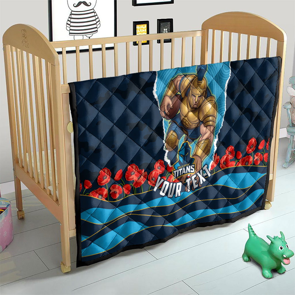 Personalized Gold Coast Titans ANZAC Tribute Quilt Poppy Field Soldier Silhouette Aboriginal Rugby Mascot