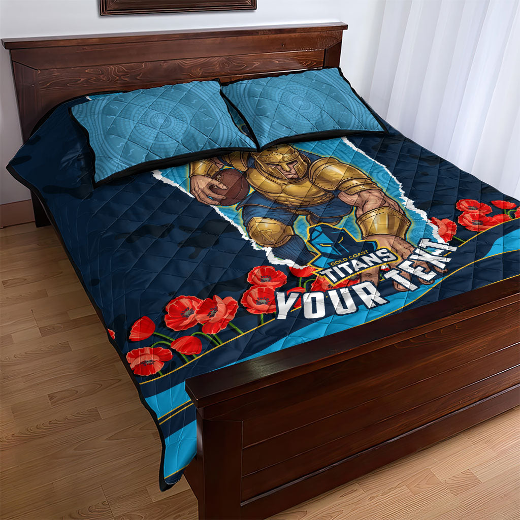 Personalized Gold Coast Titans ANZAC Tribute Quilt Bed Set Poppy Field Soldier Silhouette Aboriginal Rugby Mascot