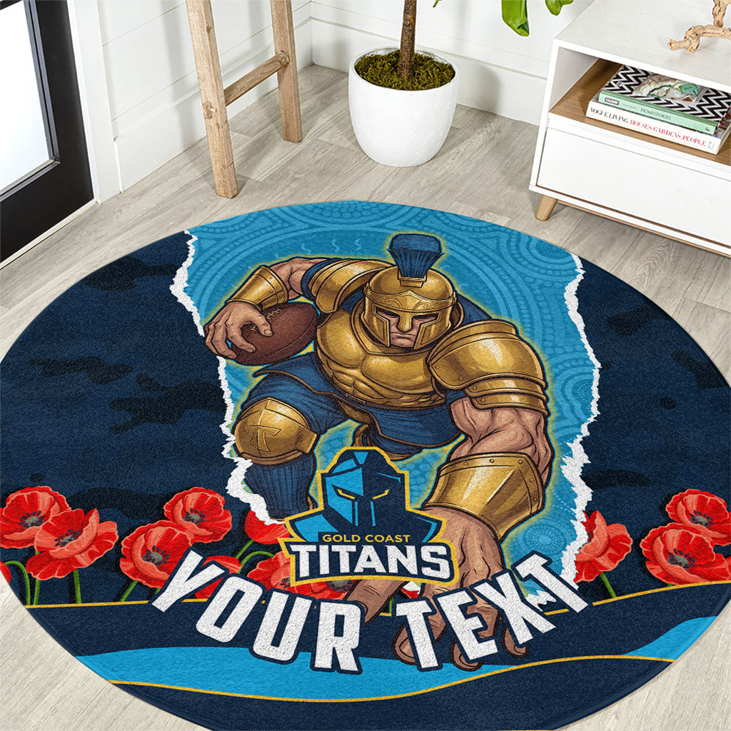 Personalized Gold Coast Titans ANZAC Tribute Round Carpet Poppy Field Soldier Silhouette Aboriginal Rugby Mascot