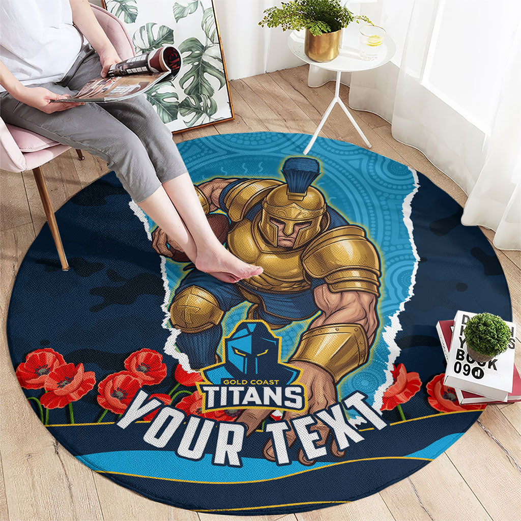 Personalized Gold Coast Titans ANZAC Tribute Round Carpet Poppy Field Soldier Silhouette Aboriginal Rugby Mascot