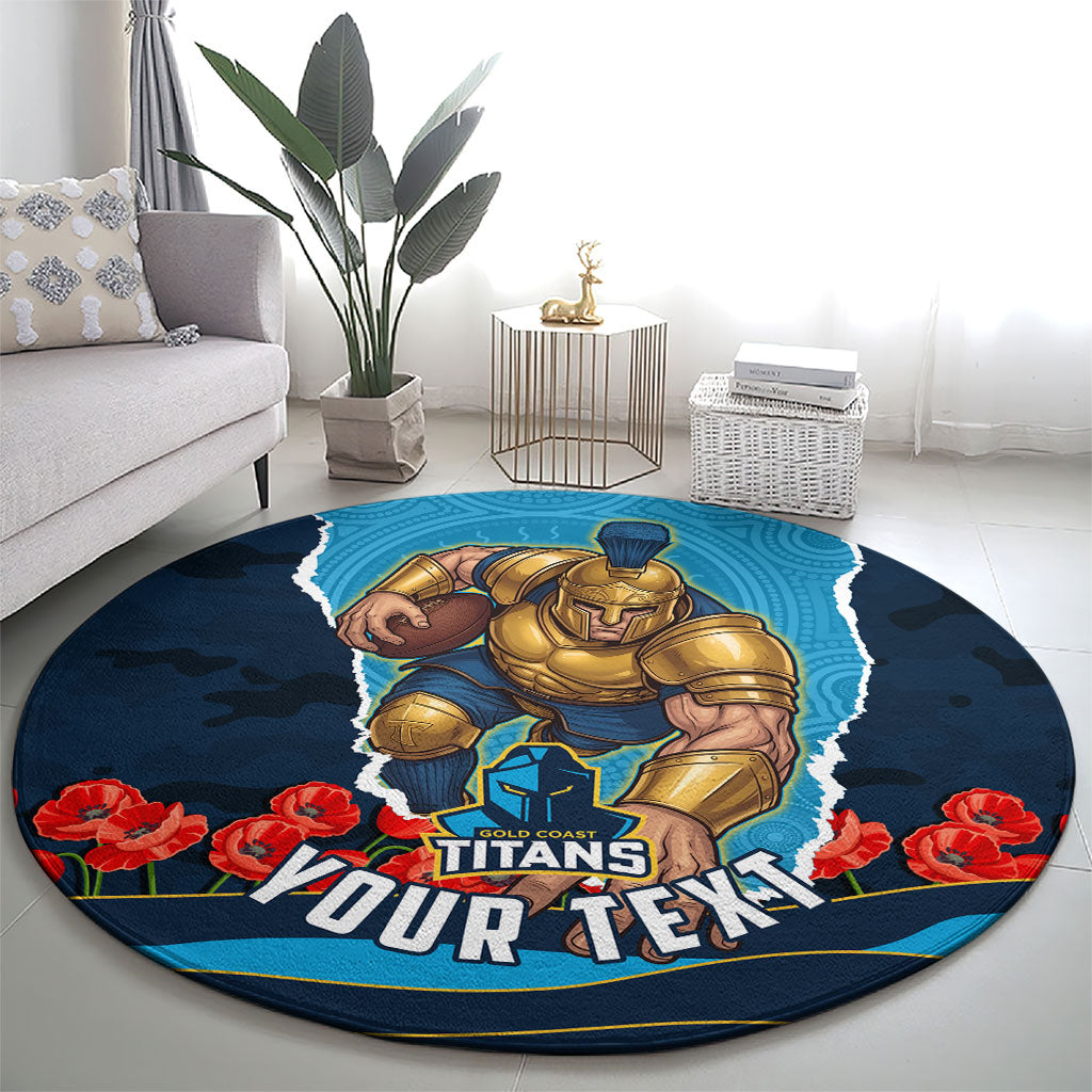 Personalized Gold Coast Titans ANZAC Tribute Round Carpet Poppy Field Soldier Silhouette Aboriginal Rugby Mascot
