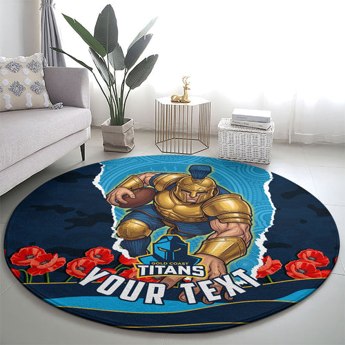 Personalized Gold Coast Titans ANZAC Tribute Round Carpet Poppy Field Soldier Silhouette Aboriginal Rugby Mascot