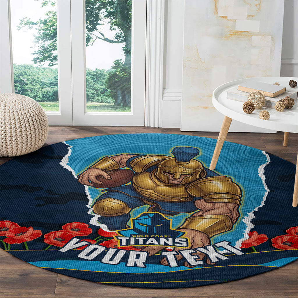 Personalized Gold Coast Titans ANZAC Tribute Round Carpet Poppy Field Soldier Silhouette Aboriginal Rugby Mascot