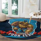 Personalized Gold Coast Titans ANZAC Tribute Round Carpet Poppy Field Soldier Silhouette Aboriginal Rugby Mascot