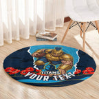 Personalized Gold Coast Titans ANZAC Tribute Round Carpet Poppy Field Soldier Silhouette Aboriginal Rugby Mascot