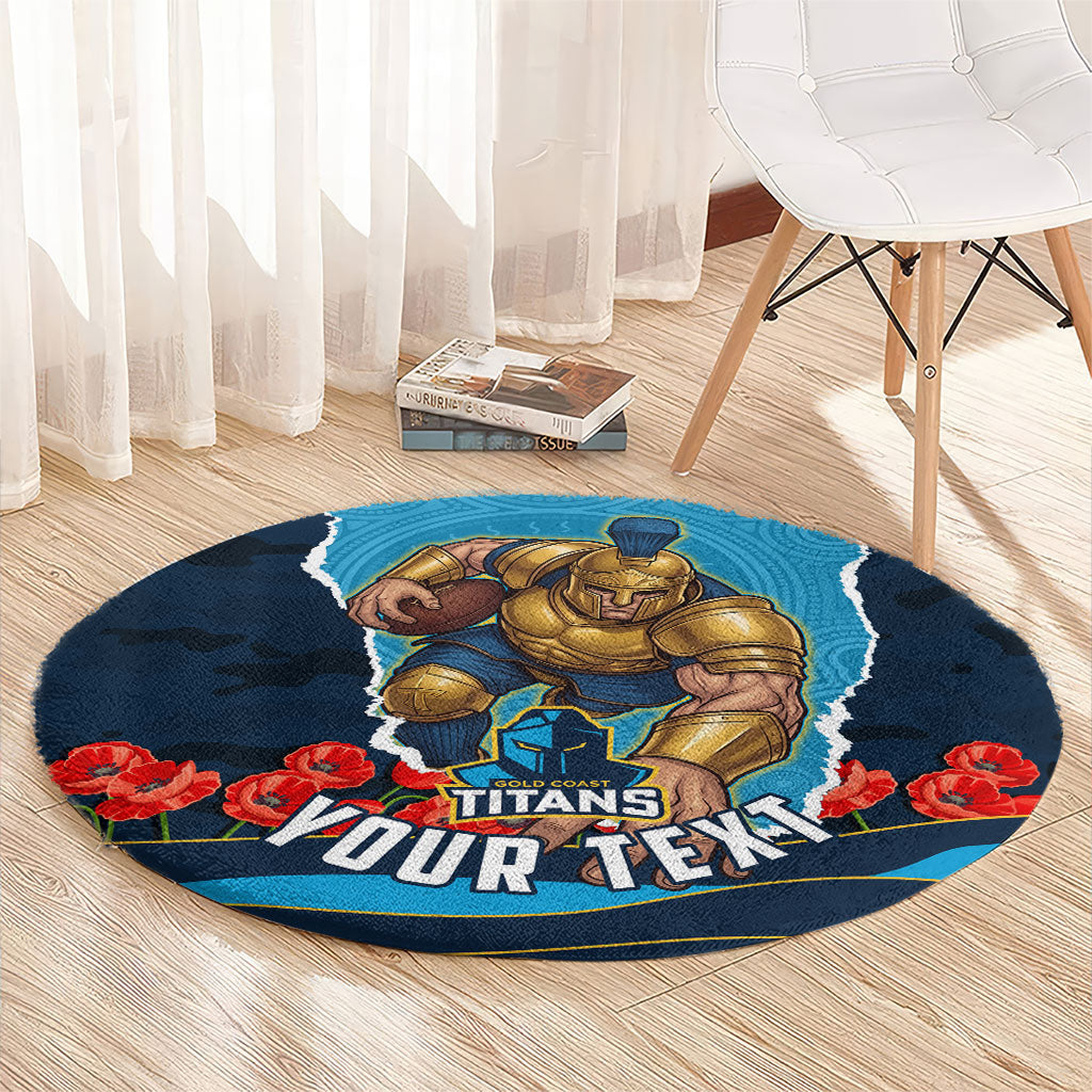 Personalized Gold Coast Titans ANZAC Tribute Round Carpet Poppy Field Soldier Silhouette Aboriginal Rugby Mascot