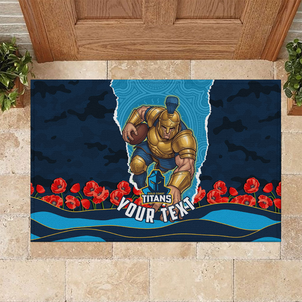 Personalized Gold Coast Titans ANZAC Tribute Rubber Doormat Poppy Field Soldier Silhouette Aboriginal Rugby Mascot