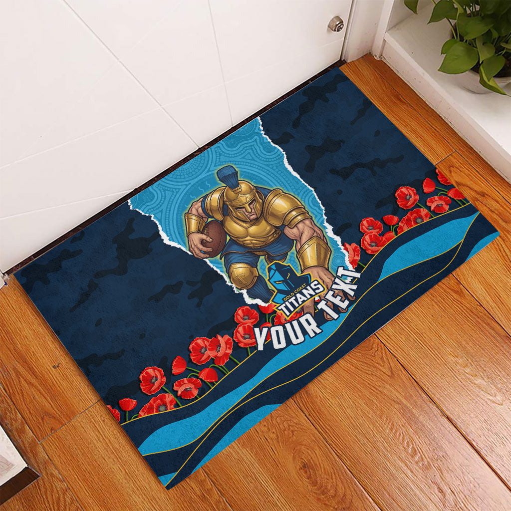 Personalized Gold Coast Titans ANZAC Tribute Rubber Doormat Poppy Field Soldier Silhouette Aboriginal Rugby Mascot