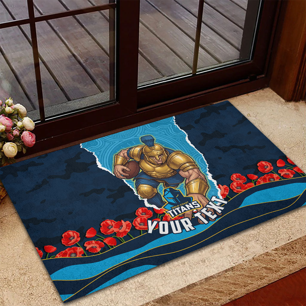 Personalized Gold Coast Titans ANZAC Tribute Rubber Doormat Poppy Field Soldier Silhouette Aboriginal Rugby Mascot