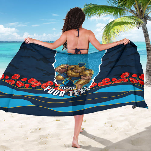 Personalized Gold Coast Titans ANZAC Tribute Sarong Poppy Field Soldier Silhouette Aboriginal Rugby Mascot