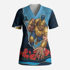 Personalized Gold Coast Titans ANZAC Tribute Scrub Top Poppy Field Soldier Silhouette Aboriginal Rugby Mascot