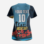 Personalized Gold Coast Titans ANZAC Tribute Scrub Top Poppy Field Soldier Silhouette Aboriginal Rugby Mascot