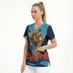 Personalized Gold Coast Titans ANZAC Tribute Scrub Top Poppy Field Soldier Silhouette Aboriginal Rugby Mascot