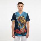 Personalized Gold Coast Titans ANZAC Tribute Scrub Top Poppy Field Soldier Silhouette Aboriginal Rugby Mascot