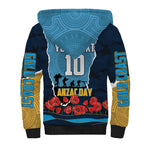 Personalized Gold Coast Titans ANZAC Tribute Sherpa Hoodie Poppy Field Soldier Silhouette Aboriginal Rugby Mascot