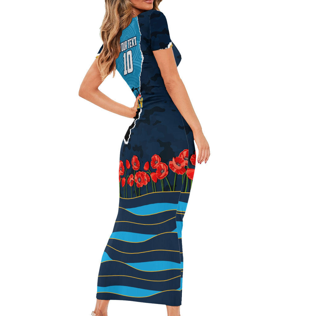 Personalized Gold Coast Titans ANZAC Tribute Short Sleeve Bodycon Dress Poppy Field Soldier Silhouette Aboriginal Rugby Mascot