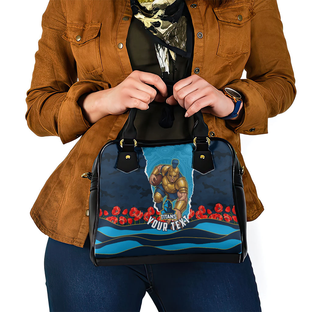 Personalized Gold Coast Titans ANZAC Tribute Shoulder Handbag Poppy Field Soldier Silhouette Aboriginal Rugby Mascot