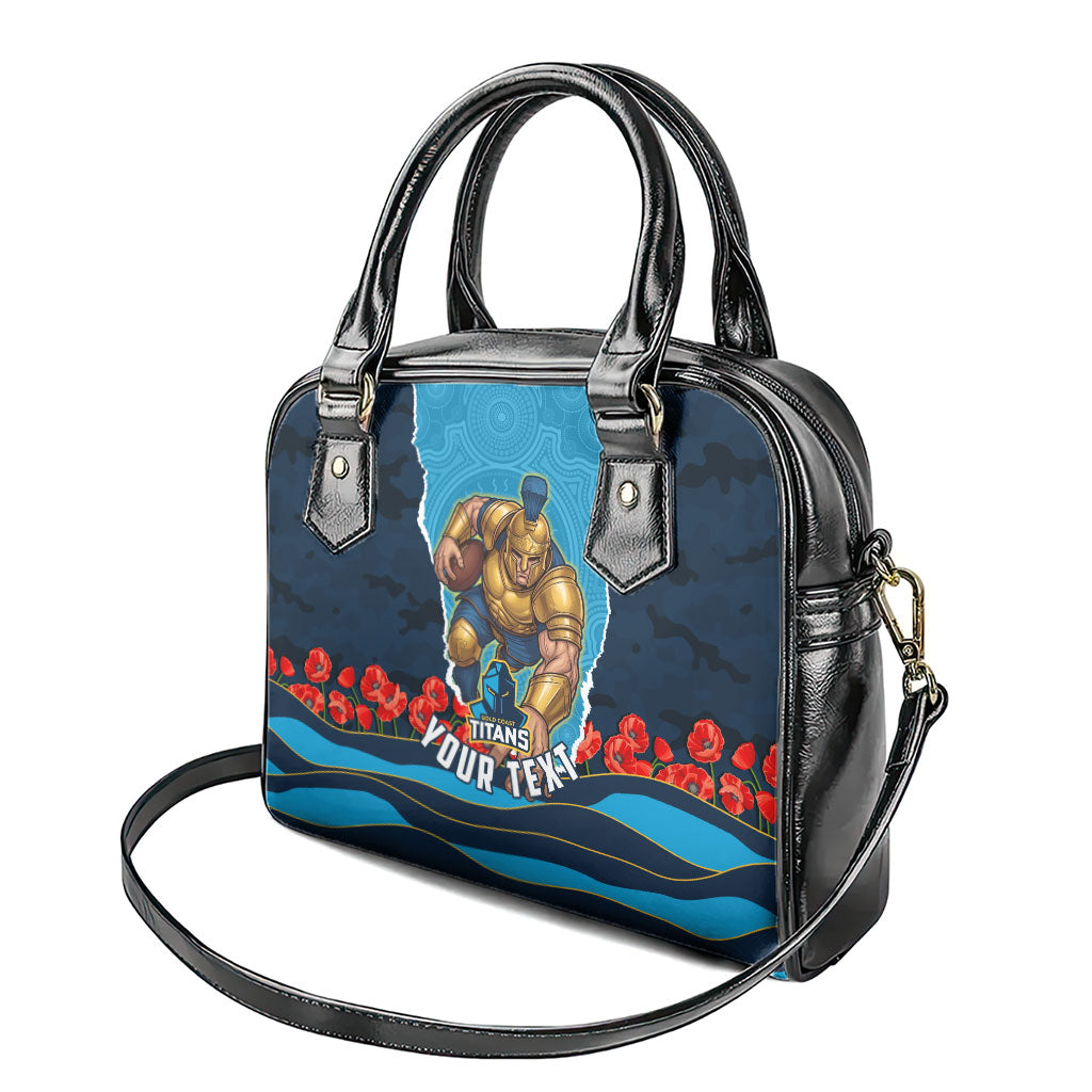 Personalized Gold Coast Titans ANZAC Tribute Shoulder Handbag Poppy Field Soldier Silhouette Aboriginal Rugby Mascot
