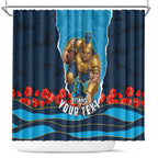 Personalized Gold Coast Titans ANZAC Tribute Shower Curtain Poppy Field Soldier Silhouette Aboriginal Rugby Mascot