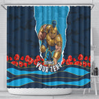 Personalized Gold Coast Titans ANZAC Tribute Shower Curtain Poppy Field Soldier Silhouette Aboriginal Rugby Mascot