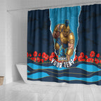 Personalized Gold Coast Titans ANZAC Tribute Shower Curtain Poppy Field Soldier Silhouette Aboriginal Rugby Mascot