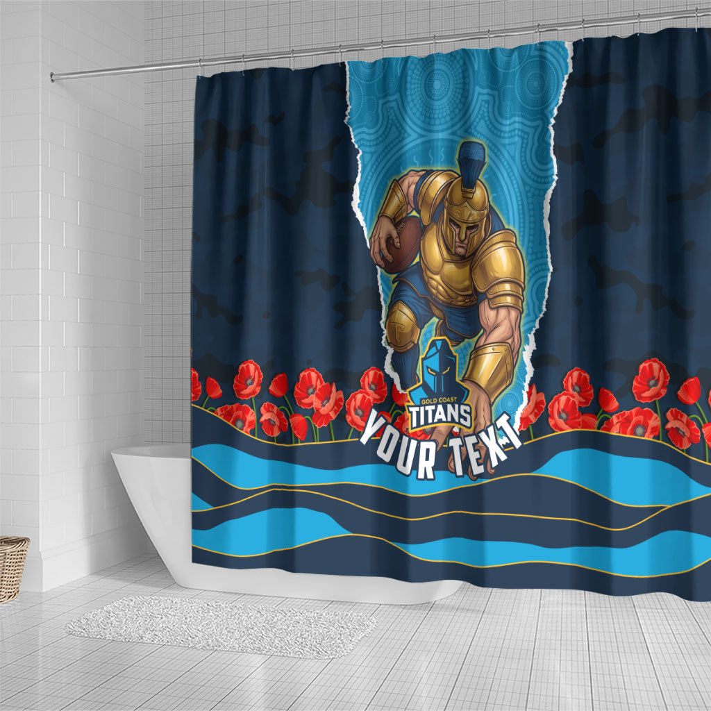 Personalized Gold Coast Titans ANZAC Tribute Shower Curtain Poppy Field Soldier Silhouette Aboriginal Rugby Mascot