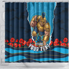 Personalized Gold Coast Titans ANZAC Tribute Shower Curtain Poppy Field Soldier Silhouette Aboriginal Rugby Mascot