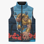 Personalized Gold Coast Titans ANZAC Tribute Sleeveless Puffer Jacket Poppy Field Soldier Silhouette Aboriginal Rugby Mascot