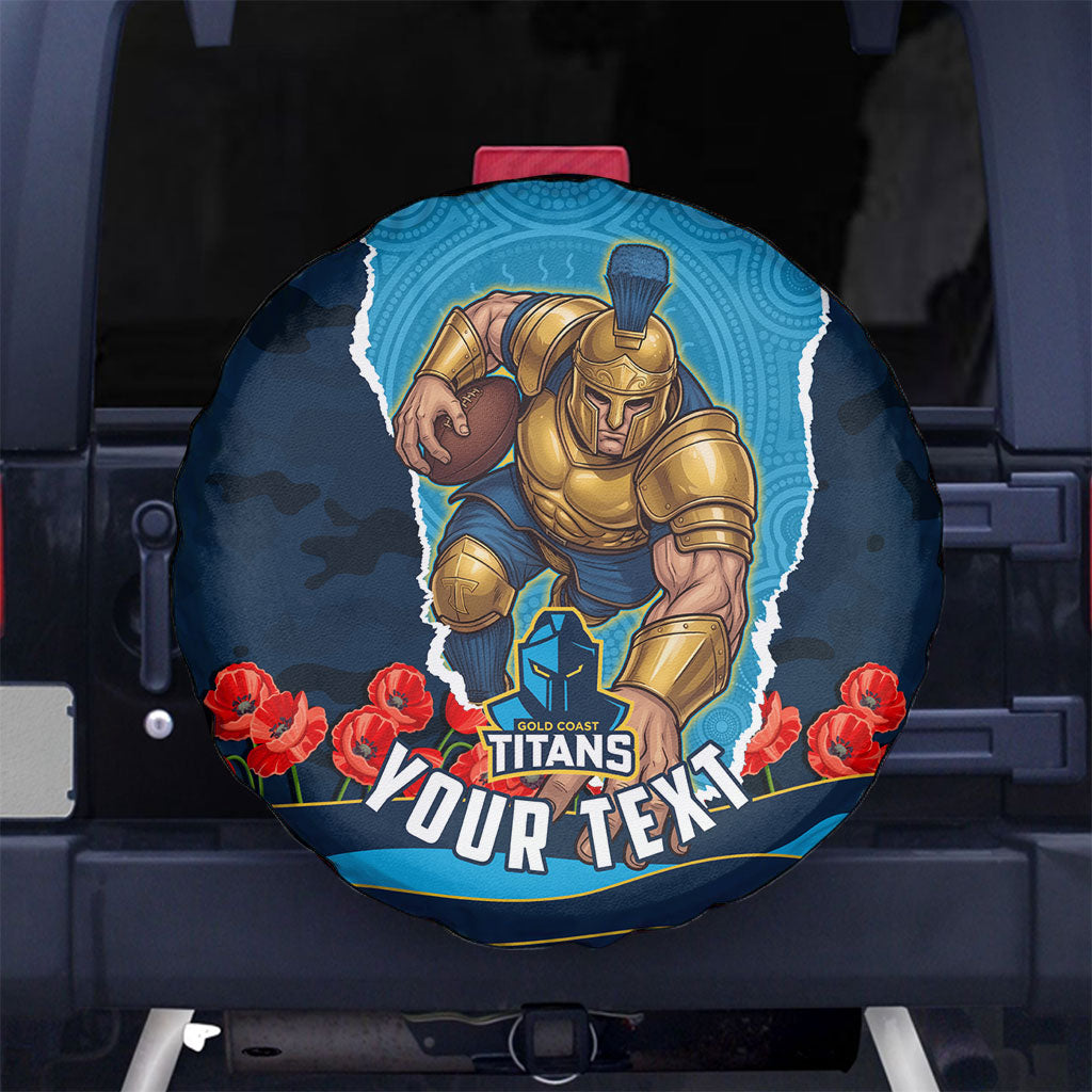 Personalized Gold Coast Titans ANZAC Tribute Spare Tire Cover Poppy Field Soldier Silhouette Aboriginal Rugby Mascot