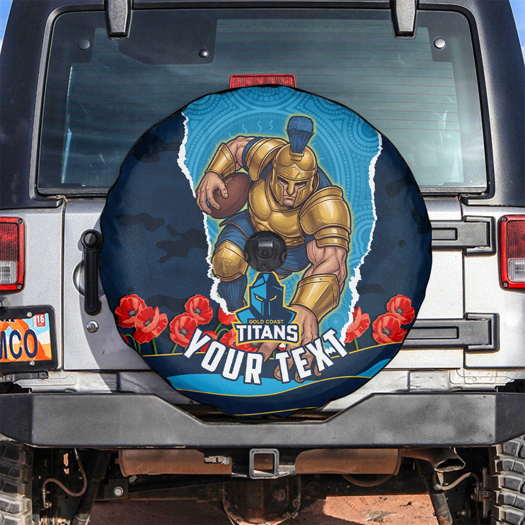 Personalized Gold Coast Titans ANZAC Tribute Spare Tire Cover Poppy Field Soldier Silhouette Aboriginal Rugby Mascot
