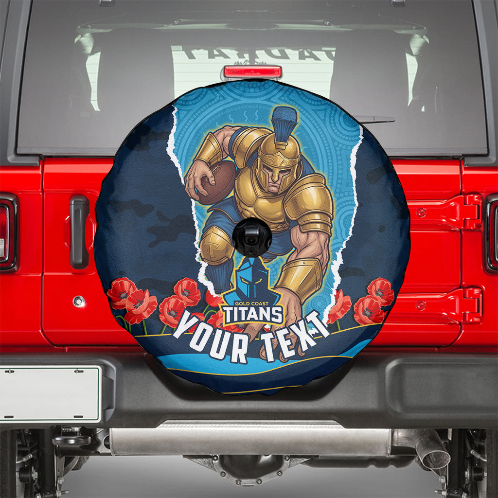 Personalized Gold Coast Titans ANZAC Tribute Spare Tire Cover Poppy Field Soldier Silhouette Aboriginal Rugby Mascot