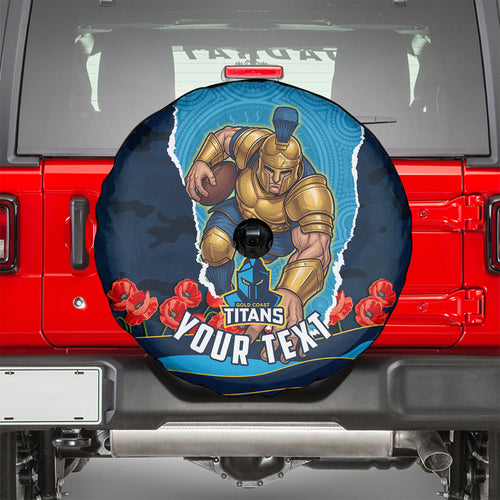 Personalized Gold Coast Titans ANZAC Tribute Spare Tire Cover Poppy Field Soldier Silhouette Aboriginal Rugby Mascot