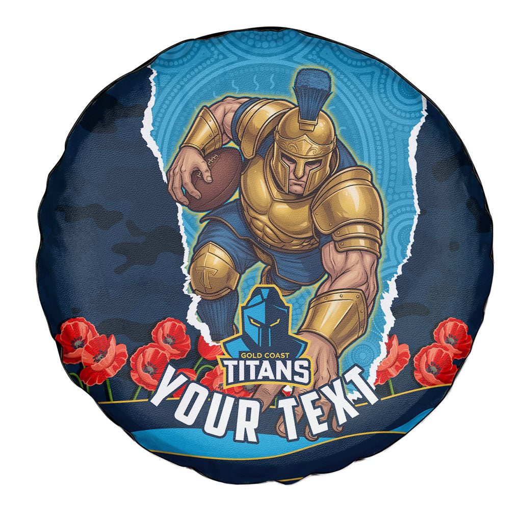 Personalized Gold Coast Titans ANZAC Tribute Spare Tire Cover Poppy Field Soldier Silhouette Aboriginal Rugby Mascot