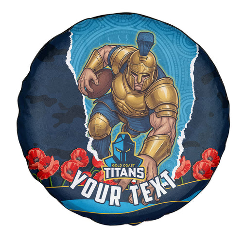 Personalized Gold Coast Titans ANZAC Tribute Spare Tire Cover Poppy Field Soldier Silhouette Aboriginal Rugby Mascot